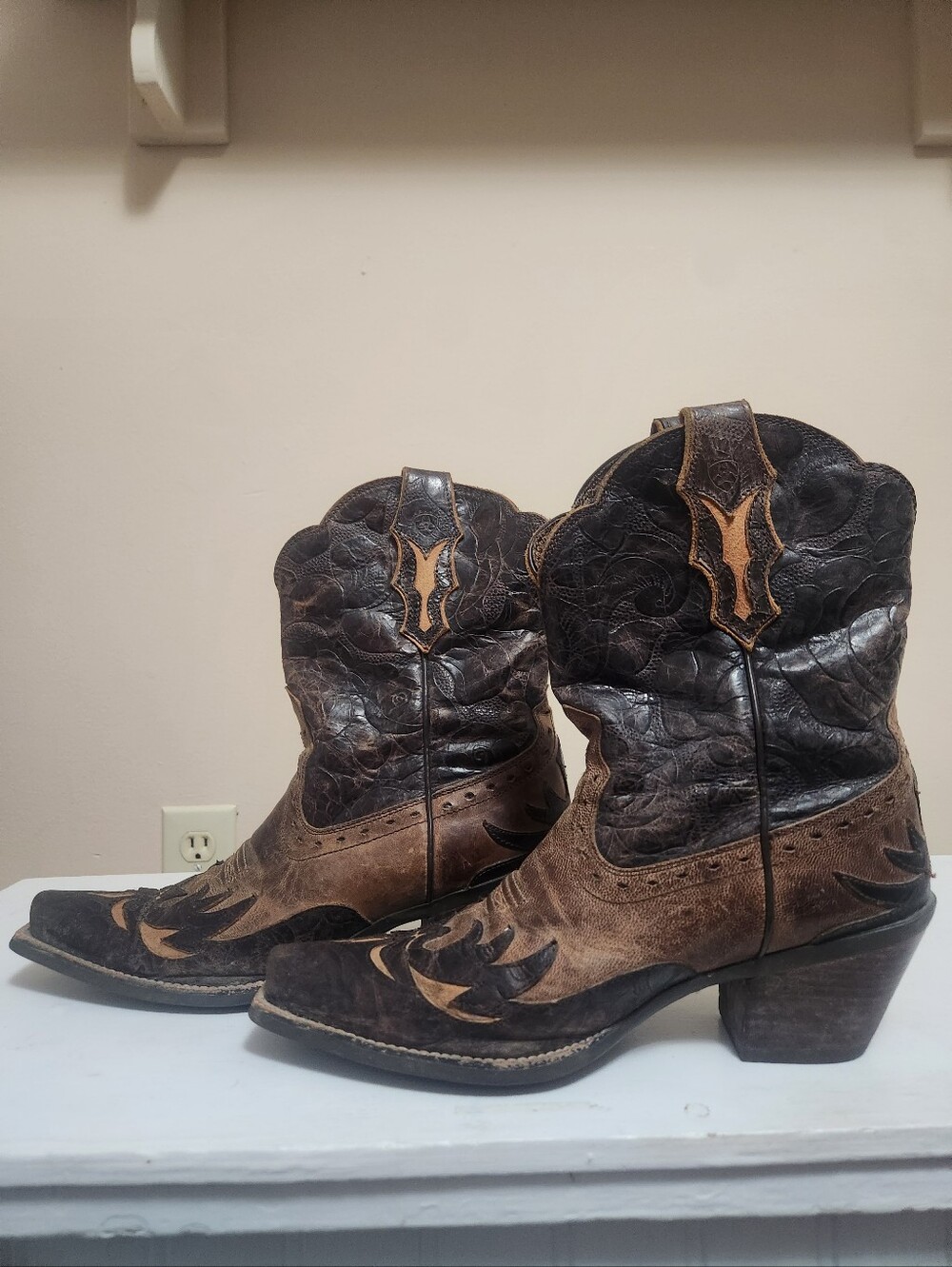 Ariat Brown and Black Distressed Leather Western Boots